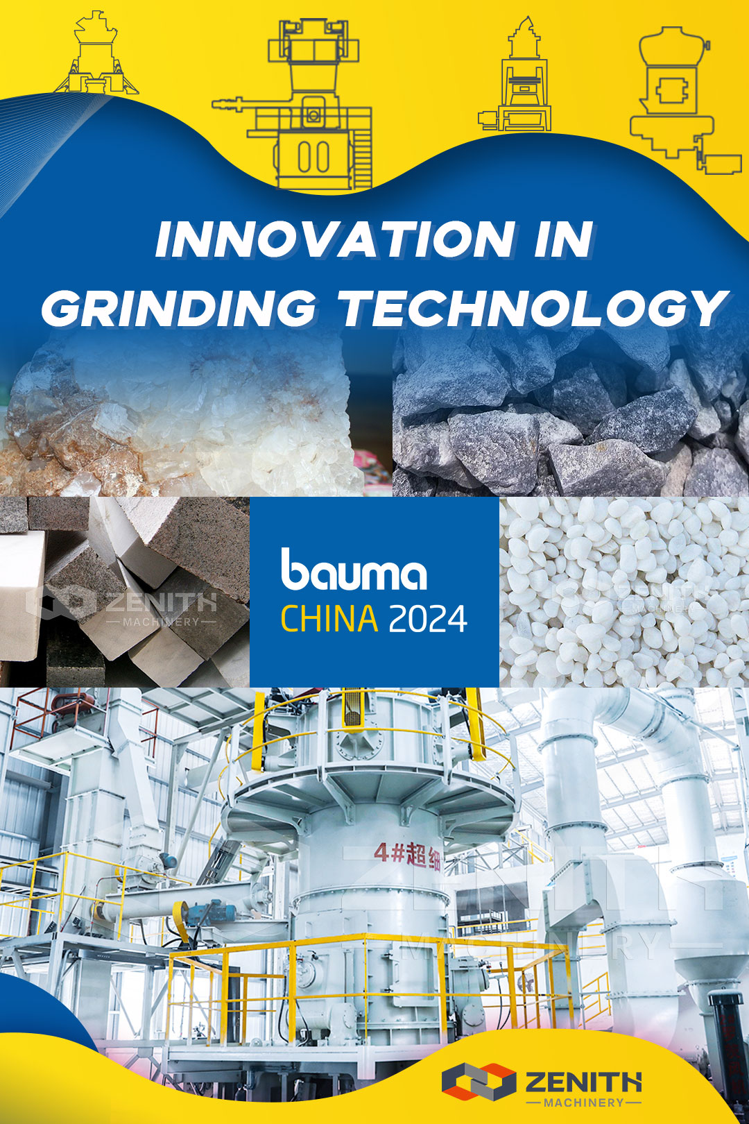 Internal view of LUM mill grinding chamber showing rollers and grinding disc